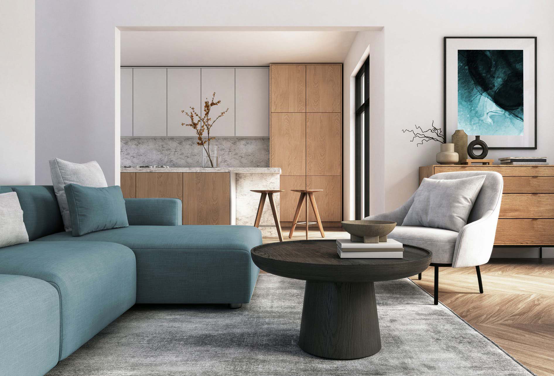 Apartment dining and living area
